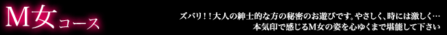 M女コースはズバリ！大人の紳士的な方の秘密のお遊びです！やさしく、時には激しく･･･本気印で感じるＭ女の姿を心ゆくまで堪能してください。